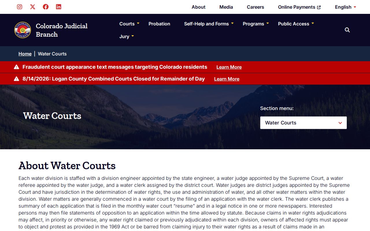 Conejos County civil docket Colorado water courts resource