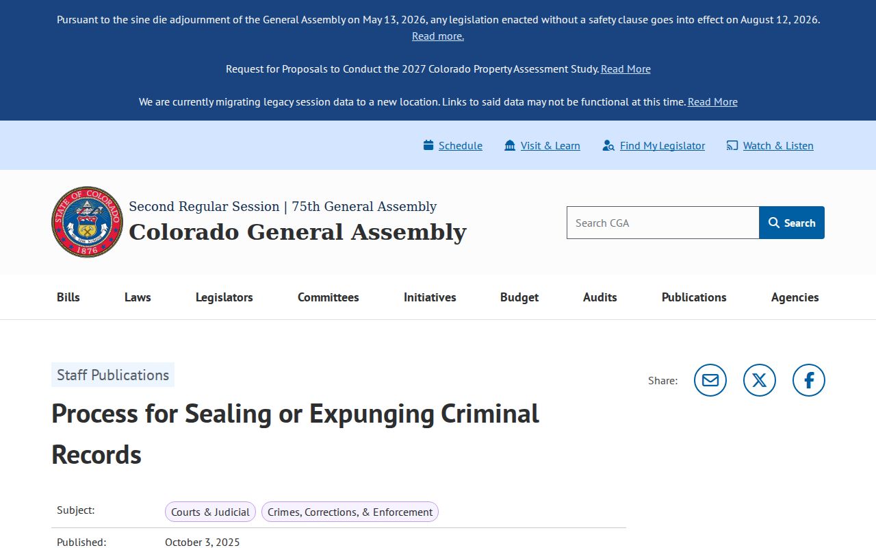 Conejos County criminal docket legislative sealing overview