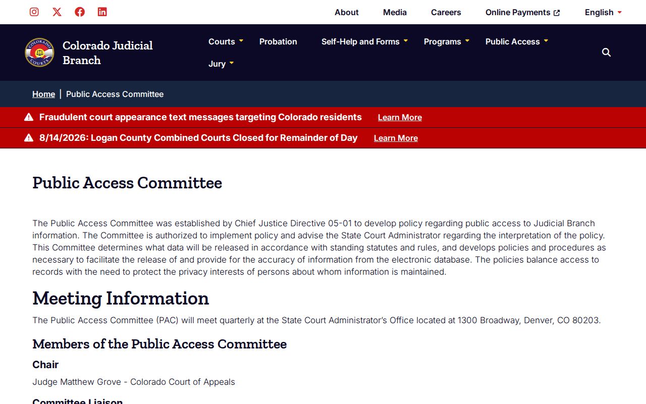 Conejos County court records public access committee information