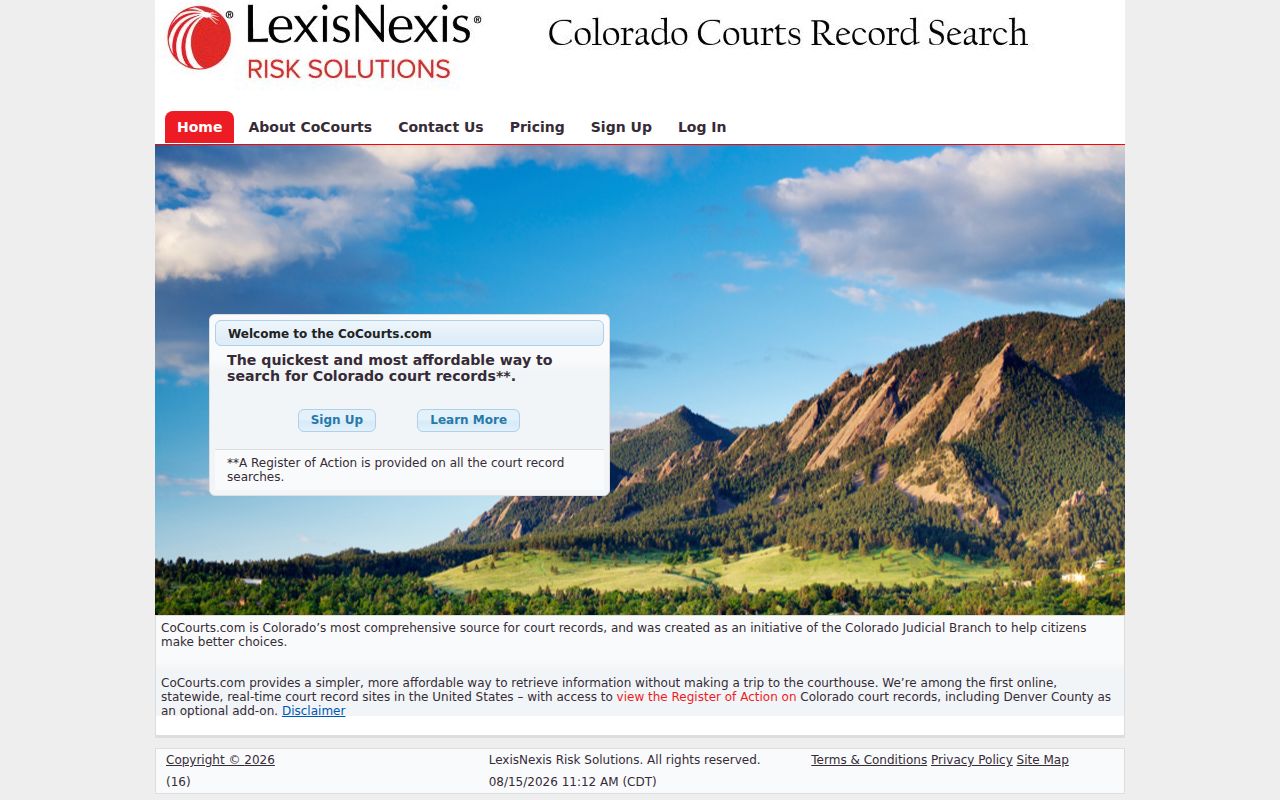 Conejos County case lookup through the CoCourts register search