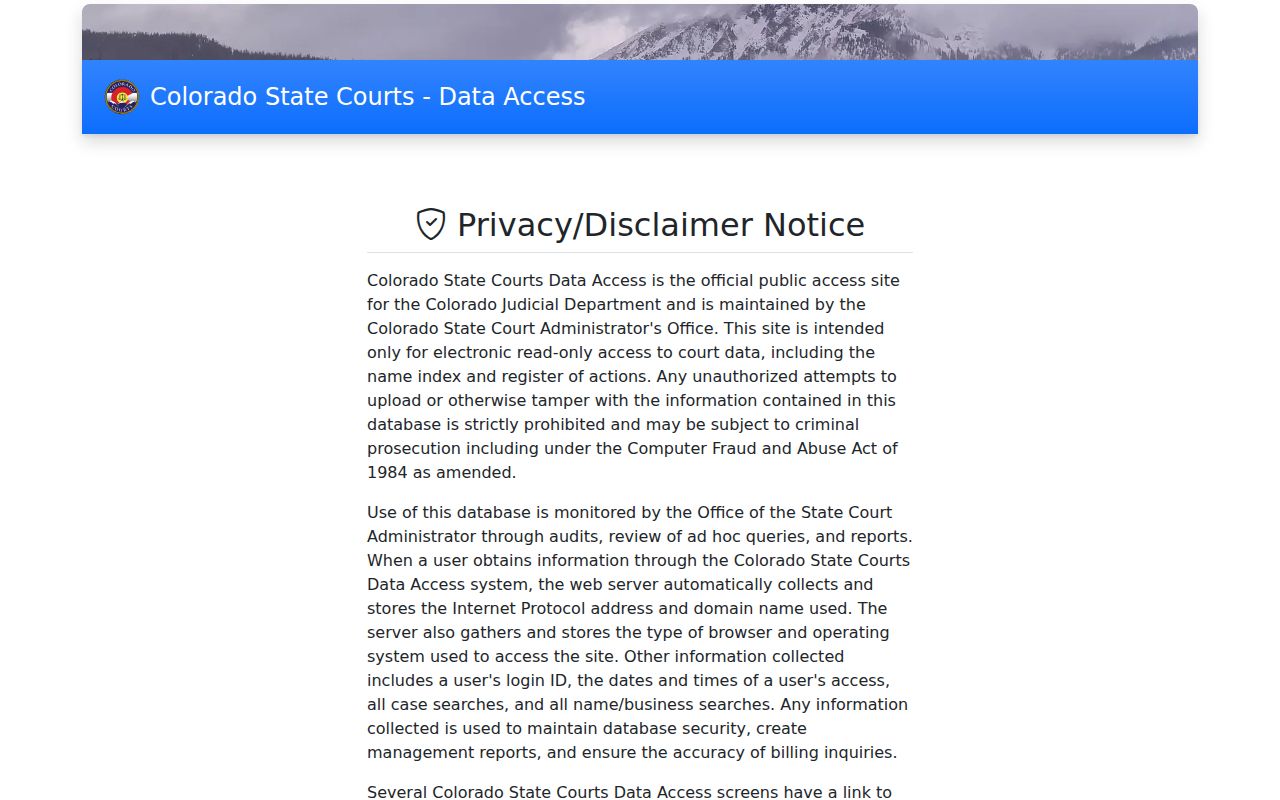 Conejos County case lookup data access privacy policy