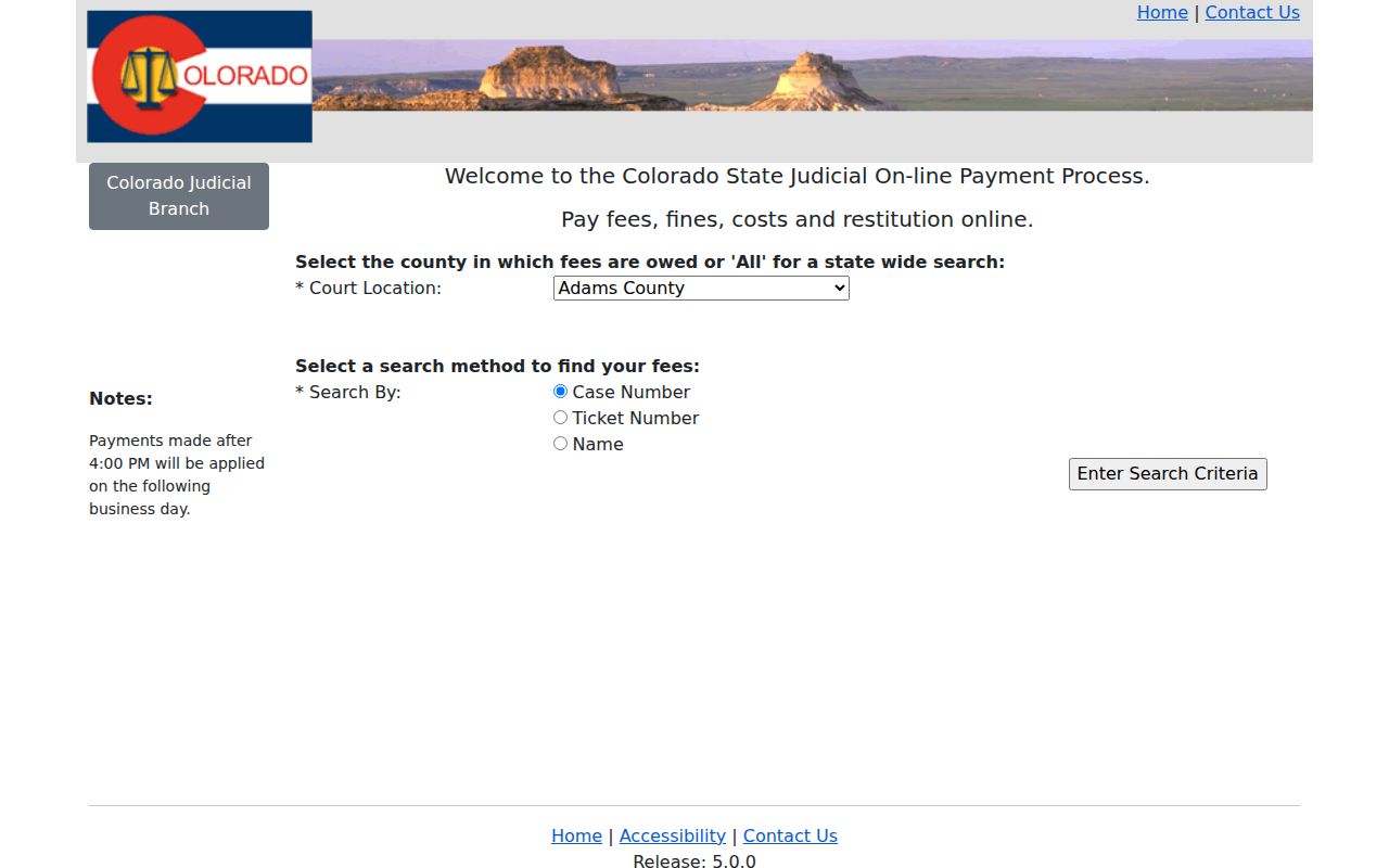 Conejos County traffic ticket Colorado Judicial online payment screen