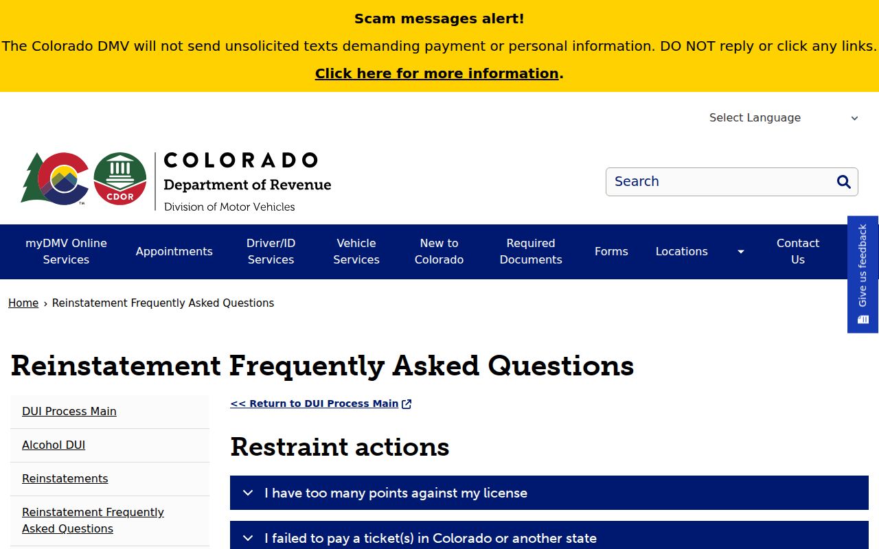 Conejos County traffic court compliance and DMV reinstatement questions