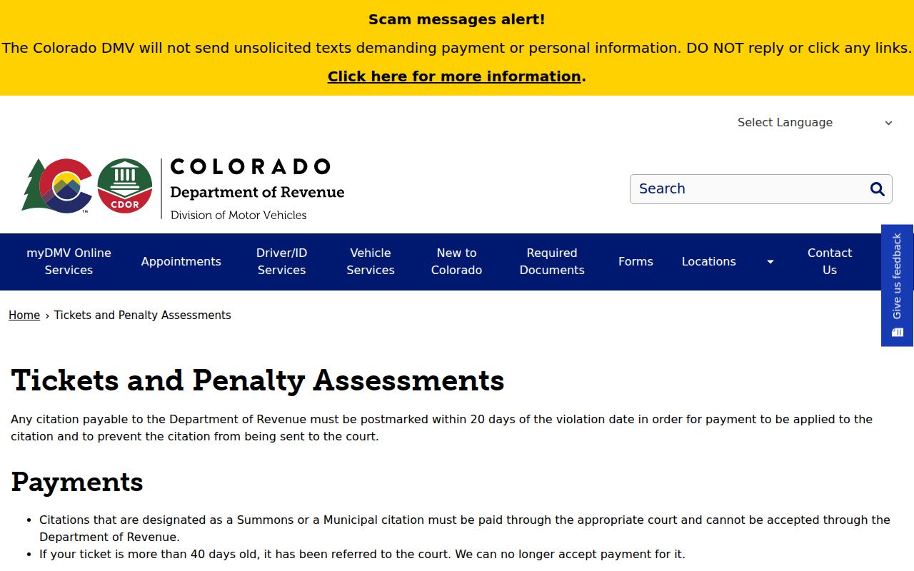 Conejos County traffic ticket and penalty assessment information