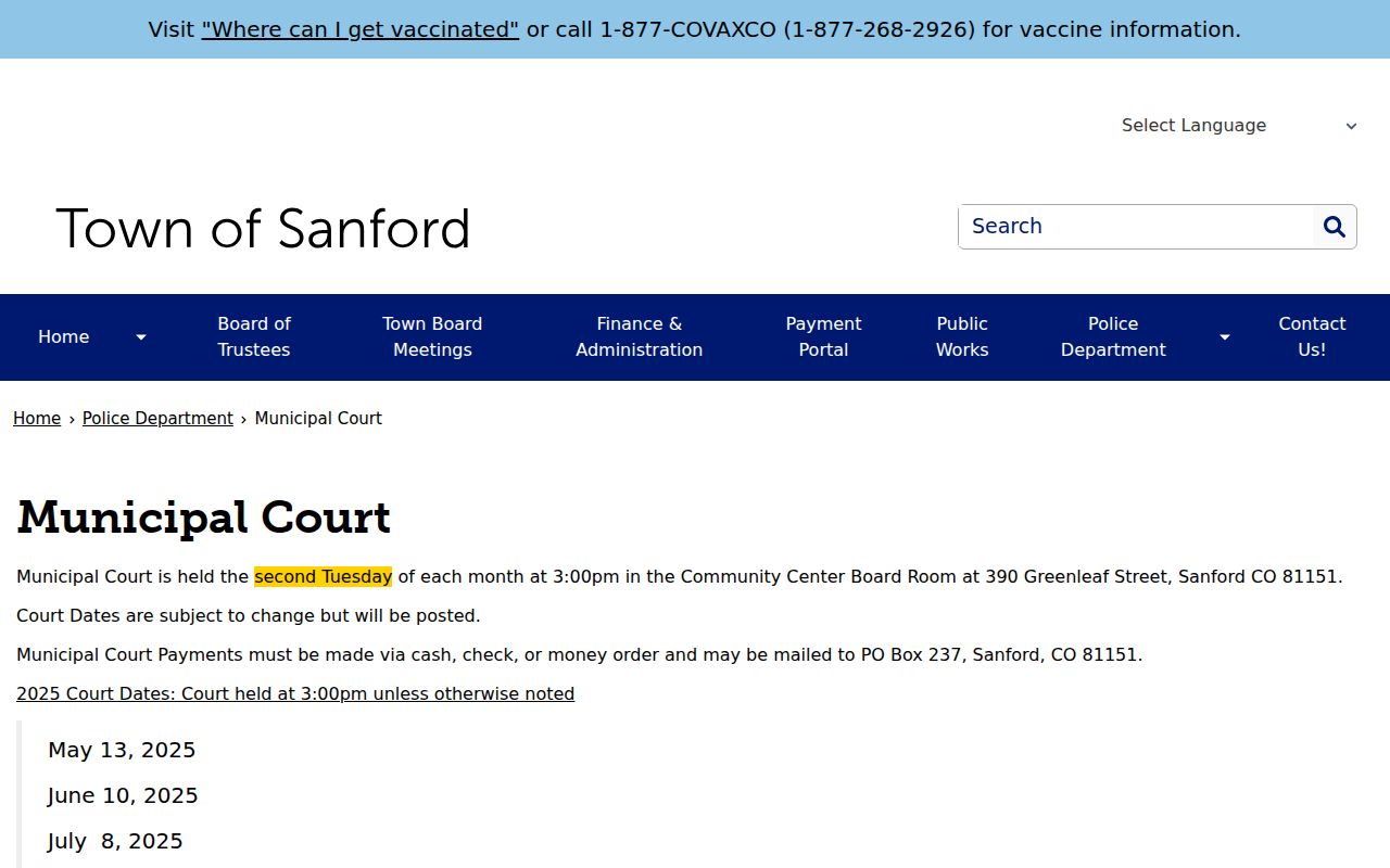 Sanford court docket Municipal Court schedule