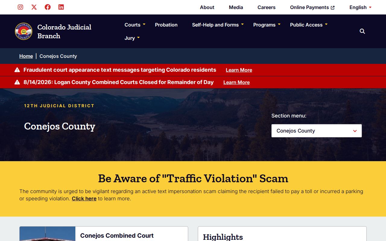 Conejos County court docket temporary court information