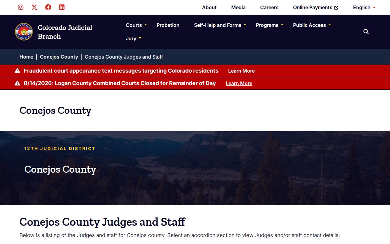 Conejos County court docket clerk and staff directory