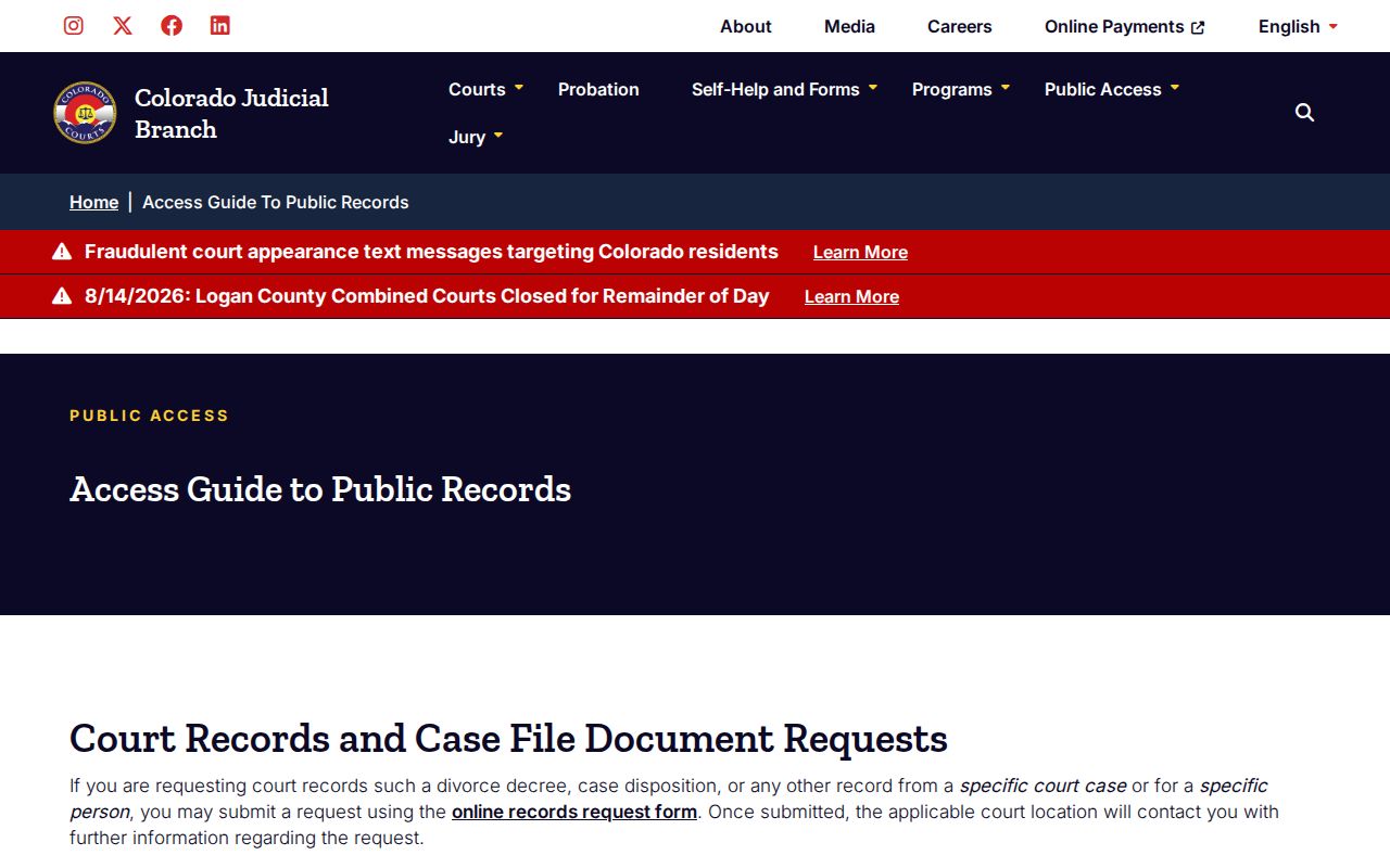 Conejos County court record access guide