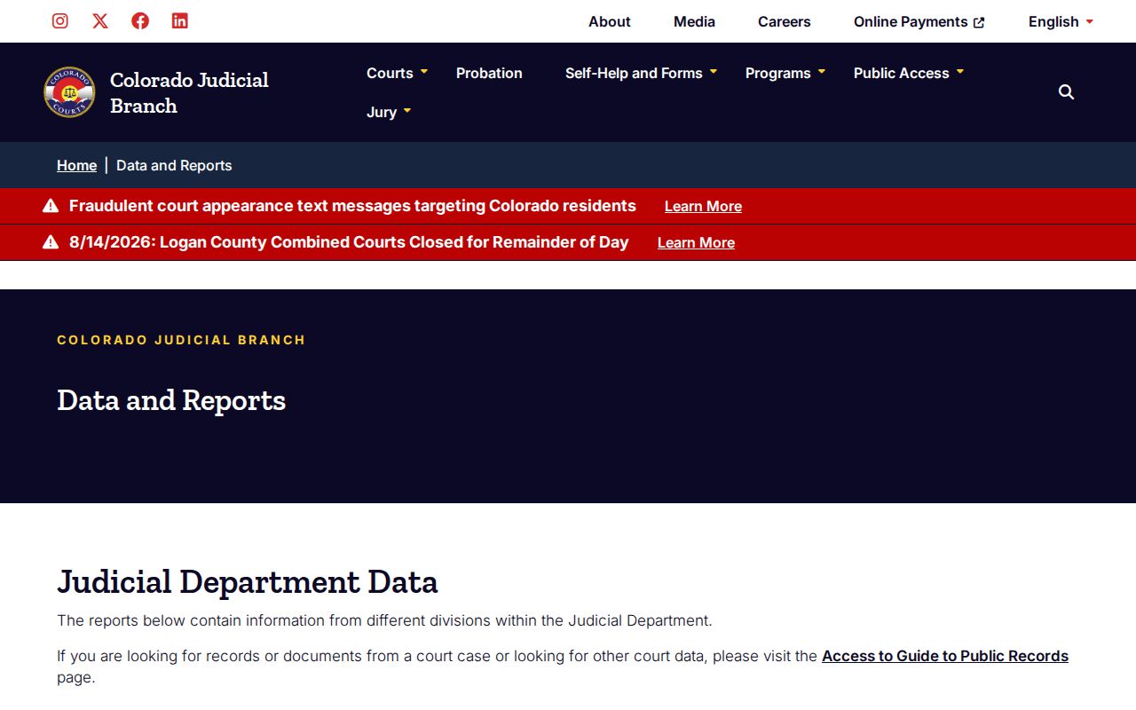 Conejos County court docket data and reports source